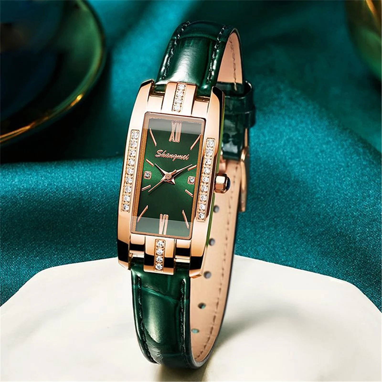 3pcs/Set Women's Style Quartz Watch Fashionable Rectangular dial Leather Quartz Watch 2