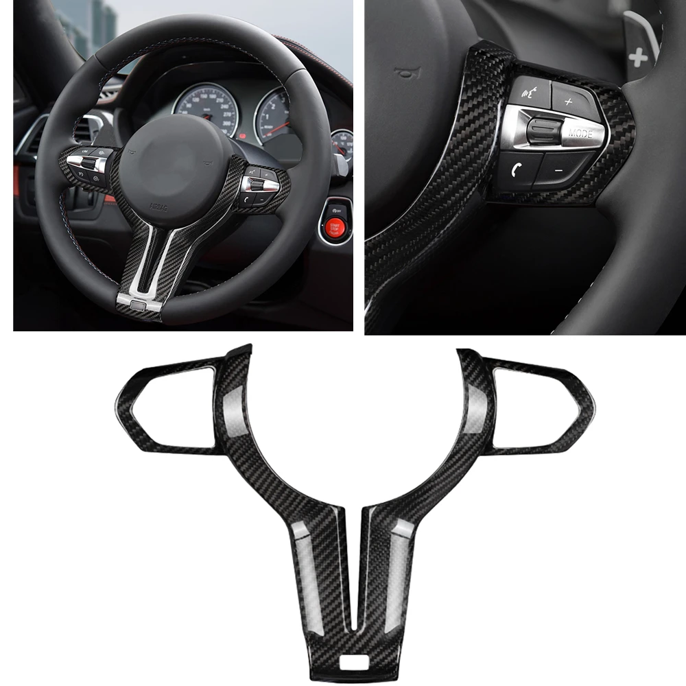

Real Carbon Fiber Car Gear Steering Wheel Trim Cover Decor Kit For BMW M3 M4 M2 M5 M6 X5M X6M 2014-2020