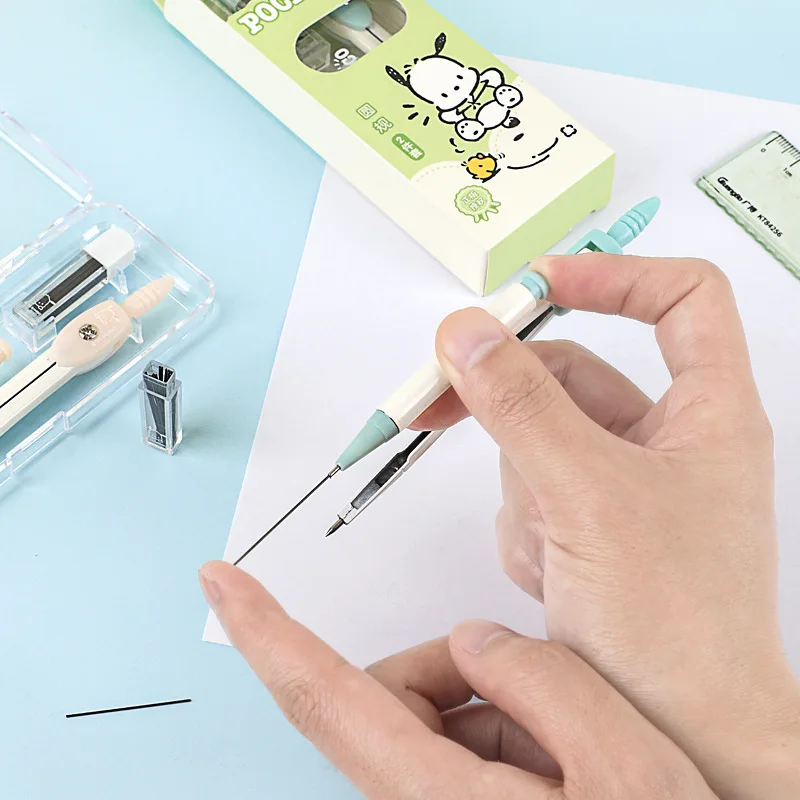 New Sanrio Anime Pachacco Cartoon Compass Ruler Children's Math Drawing Tool Set Learning Peripheral Stationery