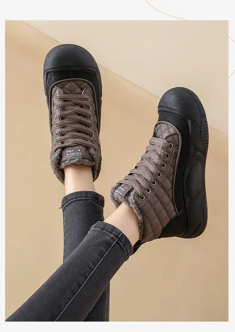 Женские кожаные ботинки на толстой подошве, теплые водонепроницаемые ботильоны с плюшевой подкладкой, на шнуровке, зима 2023