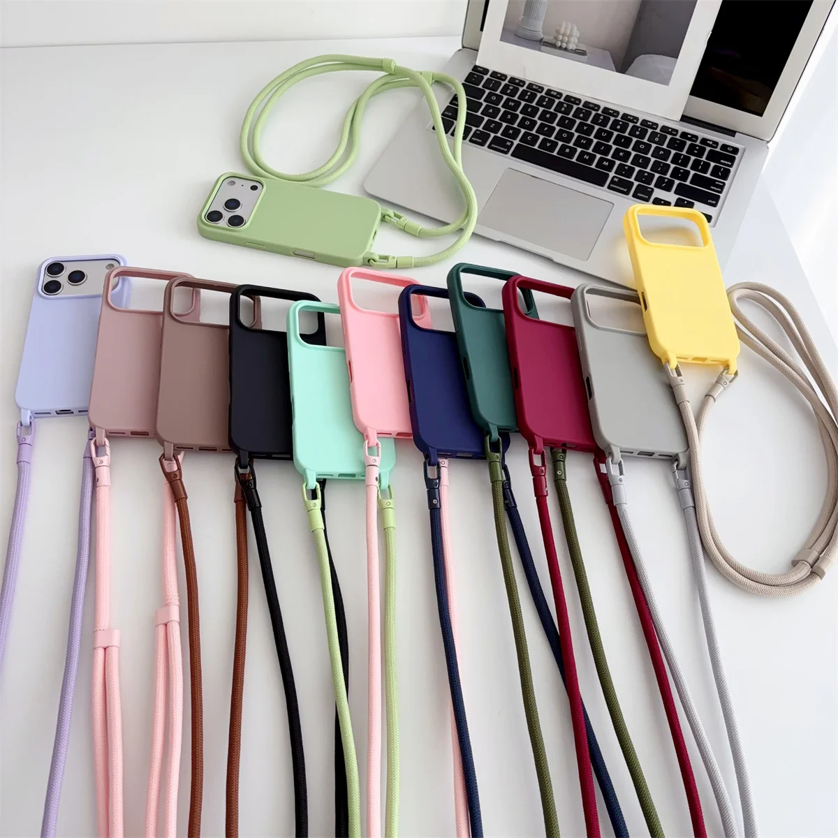 Silicone Crossbody Candy Color Phone Case with Soft TPU Back Cover