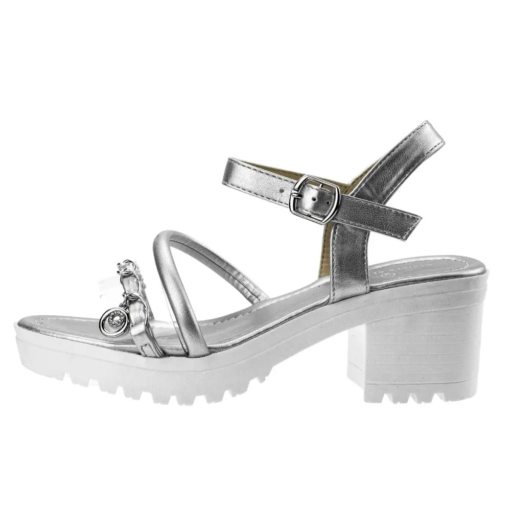

Silver Chunky Block Heels for Women Ladies High Heels Platform Shoes Ankle Strap Wedding Sandals Casual Footwear Sandals 106-2