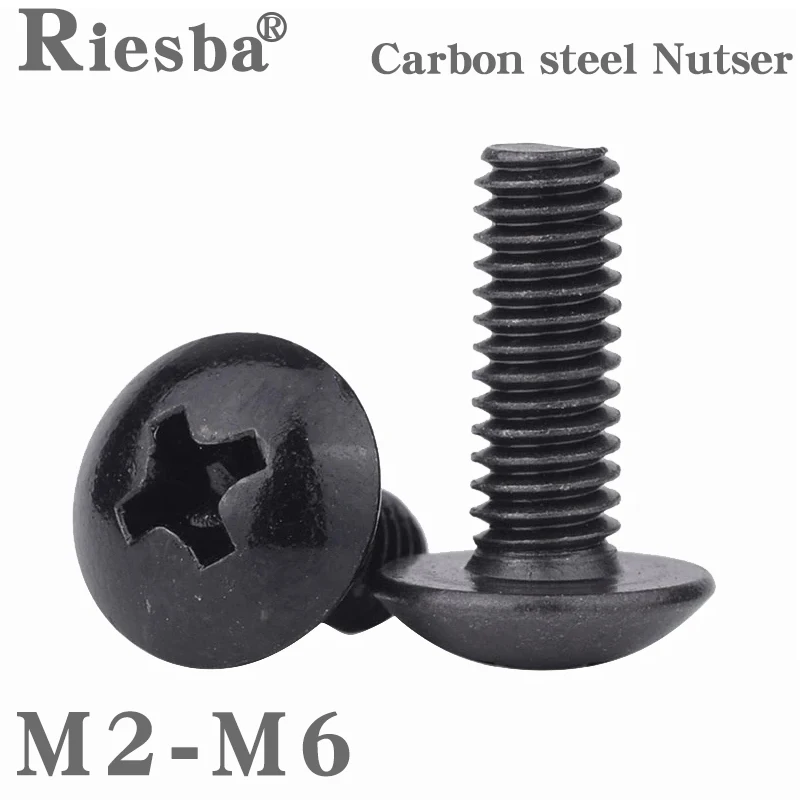 

10/ 20/ 50/ 100pcs M2 M2.5 M3 M4 M5 M6 TM Screws Phillips Truss Mushroom Head Screw Black Plated Carbon Steel Screw