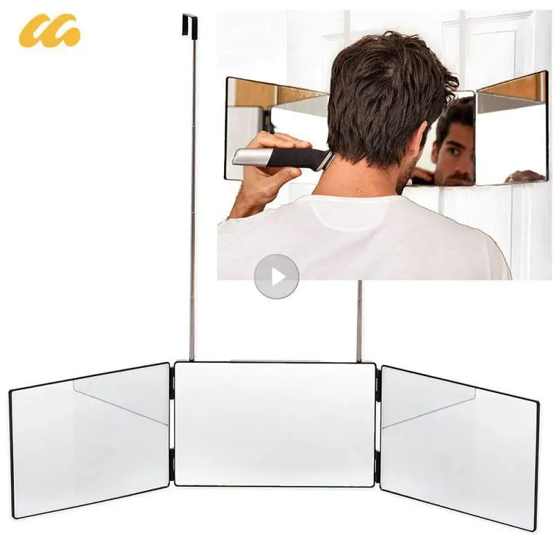 Hanging 3 Way Mirror with LED Lights Trifold Self Haircut Mirror Adjustable  Makeup Mirror 360-degree Viewing Angle Cut Mirror