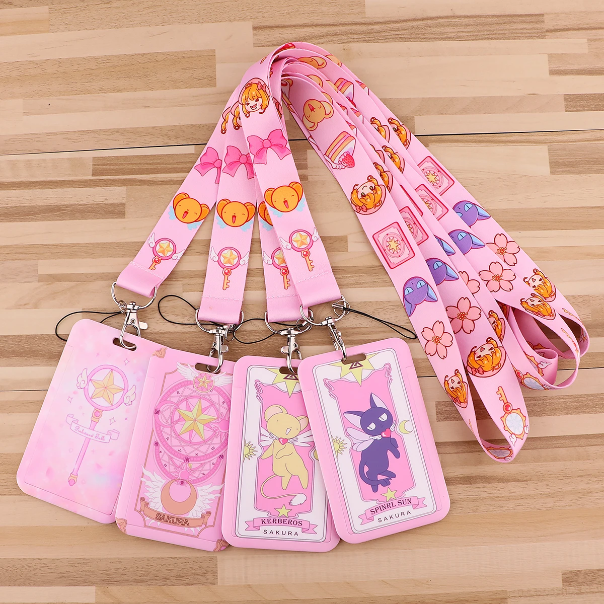 Pink Anime Girls Lanyard and Keychain Set