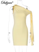 Dulzura 2025 Summer Fashion Sexy Inclined Shoulder Sleeveless Lace Up Bodycon Mini Dress Women'S Solid Elegant Party Club Outfit - Image 6