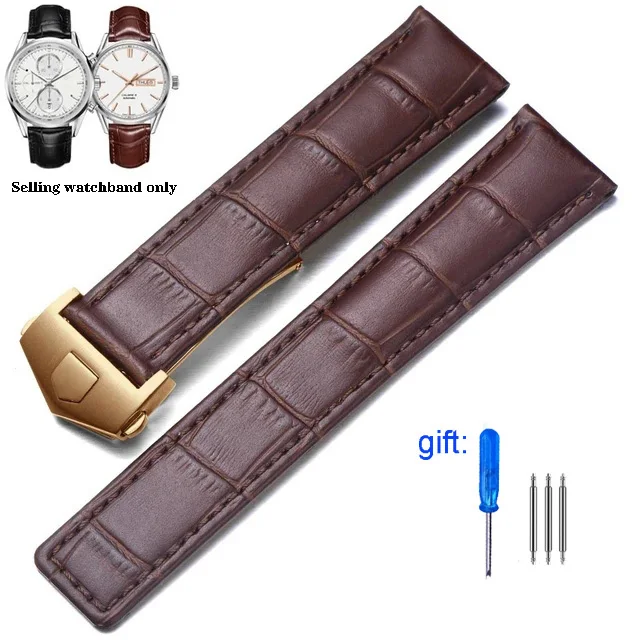 Genuine Leather Watch Strap - Black & Brown Adjustable Bracelet