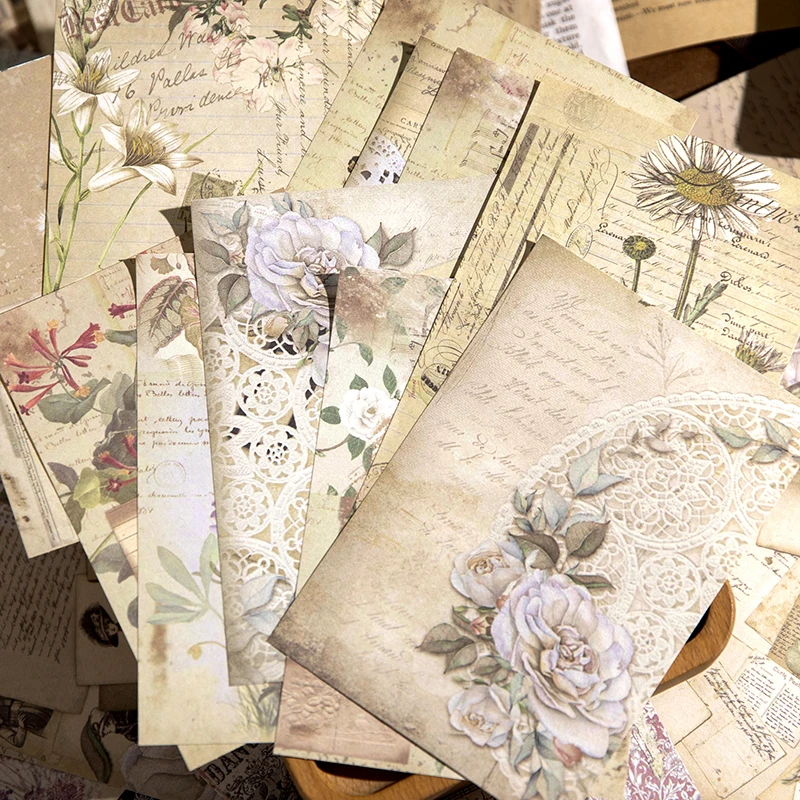 100 pcs Vintage INS Flowers Plant large size Decorative paper Diy Scrapbooking material Background paper junk journal supplies