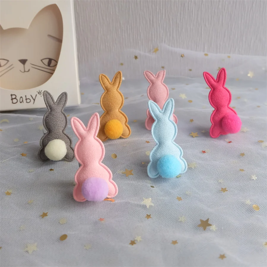 Self Adhesive Patches Embroidery Cloth Patches Children Hair Accessories 30Pcs/Lot 3*4cm Stripe Rabbit Head Pads Patches Appliques Craft Clothes Sewing Supplies DIY Hair Clip Accessorie Hat Patches