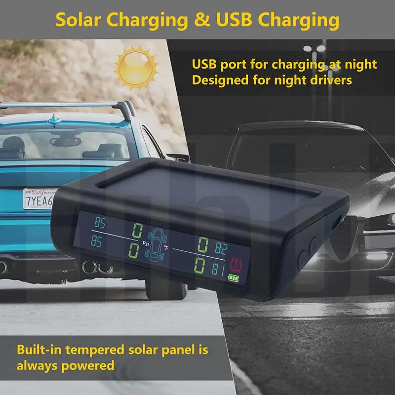 Smart Car TPMS Tire Pressure Monitoring System Solar Power Digital TMPS