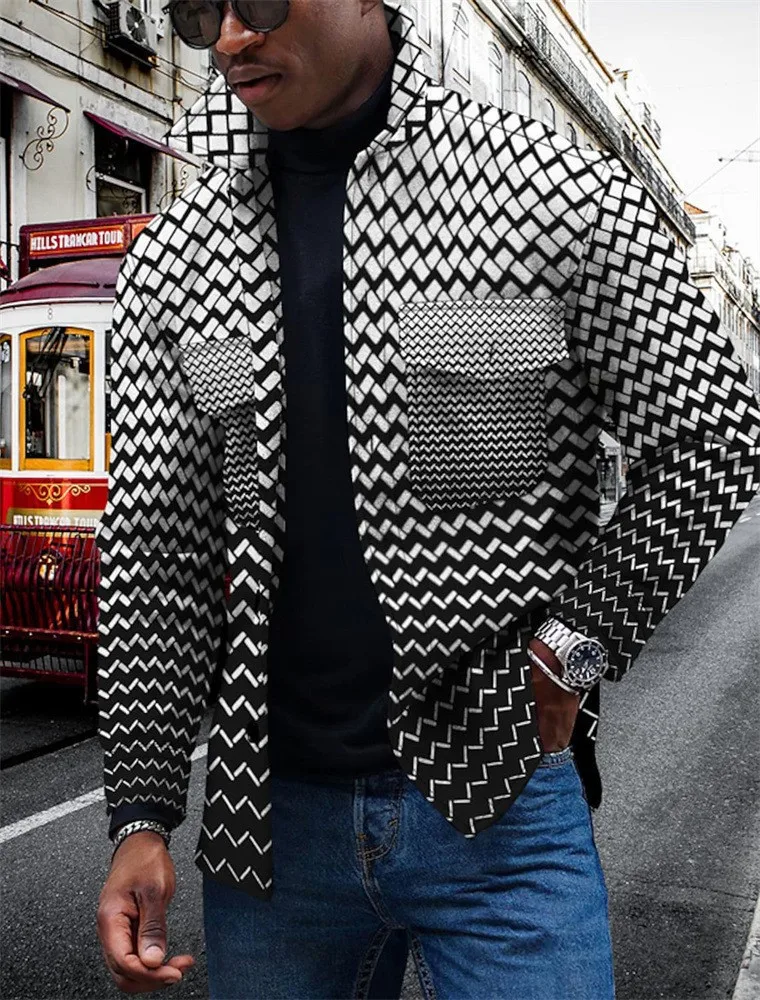 New Men's 3D Printing Striped Single-breasted Button Cardigan Casual Jacket