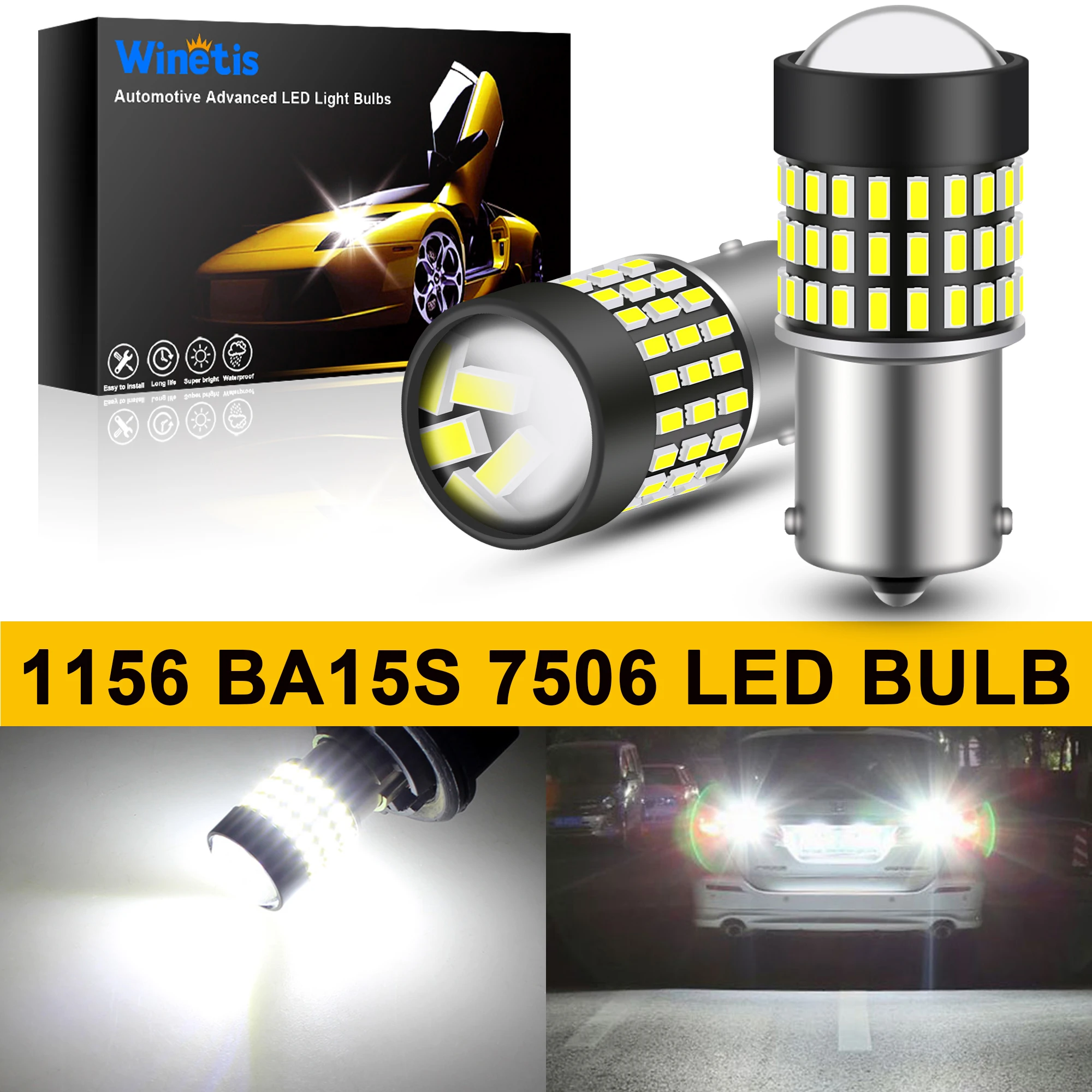 

Winetis 2X Super Bright 1156 3014 78-EX Chipsets 1156 1141 1003 7506 LED Bulbs For Back Up Reverse Lights Brake Tail RV lights