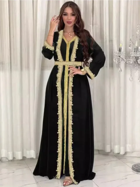 Robe de fête musulmane en deux pièces pour femmes, Abaya Eid, Jalabiya, Robe longue, Caftan, Vestidos, Dubaï, Ramadan, style Maroc et Arabie Saoudite