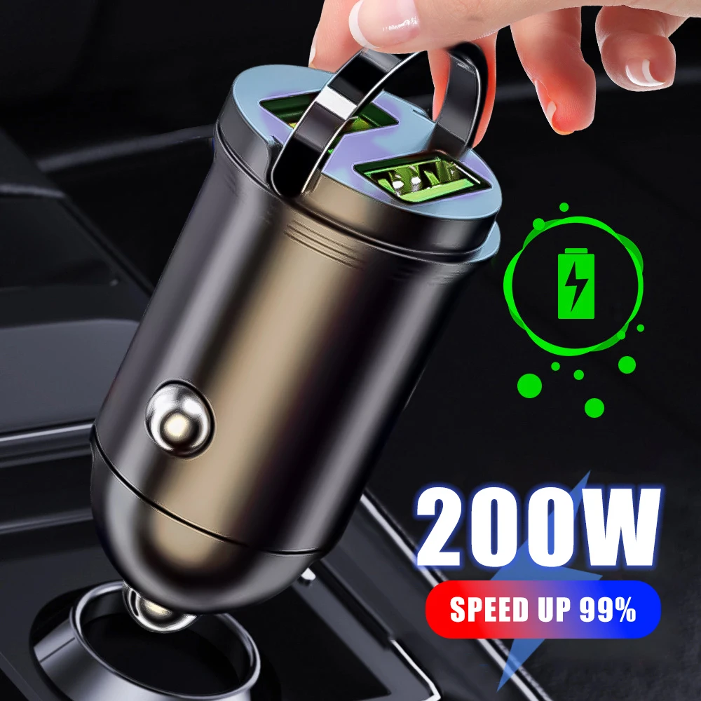 미니 자동차 충전기 더블 USB 라이터, 고속 충전, WARP 플래시 충전, USB C 타입, 자동차 전화 충전기, 자동차 인테리어 액세서리, 100W