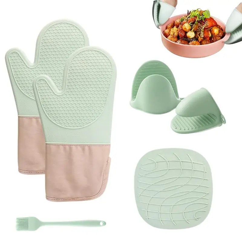 

Mittens For Baking BBQ Silicone Mittens With Multiple Uses Frying Utensils Kitchen Soft Safety Gears For Grilling Serving Baking