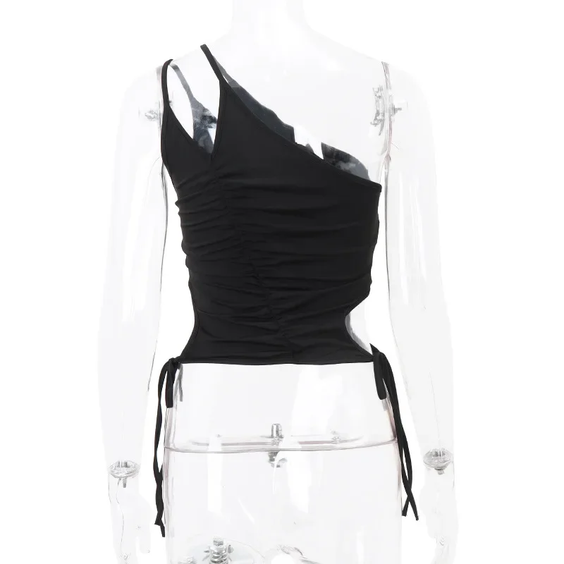 Fashion Asymmetrical Solid Color Y2k Top Casual Slim Hang Neck Sleeveless Tank Top Women Cutout Slant Shoulder Women Clothing