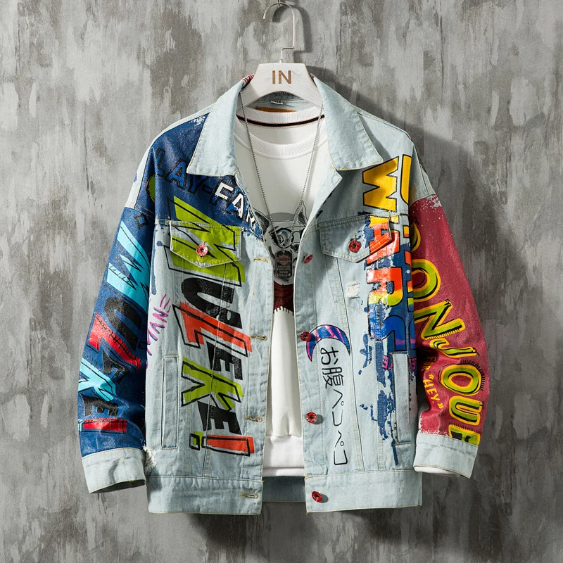 Fashion Printed Jeans Jacket Men 