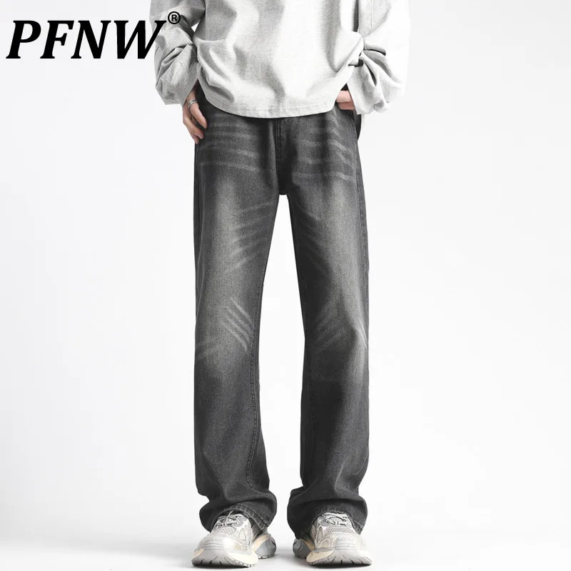 

PFNW American Stylish Men's Jeans High Street Male Worn Out Male Straight Denim Pants Casual Trousers 2024 Spring Trendy 28W3101