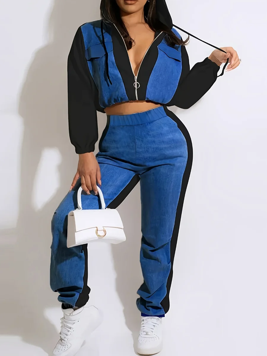 Lw Plain Color Contrast Wo-Piece Pants Set Primavera In Due Pezzi Per Donna New Maniche Lunghe Top + Pantaloni Set Slim 2 Pezzi Set