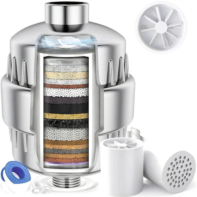 ไส้กรองฝักบัวพร้อมเทอร์โบชาร์จเจอร์ - กำจัดคลอรีนและโลหะหนัก พร้อมไส้กรองแบบเปลี่ยนได้ 1