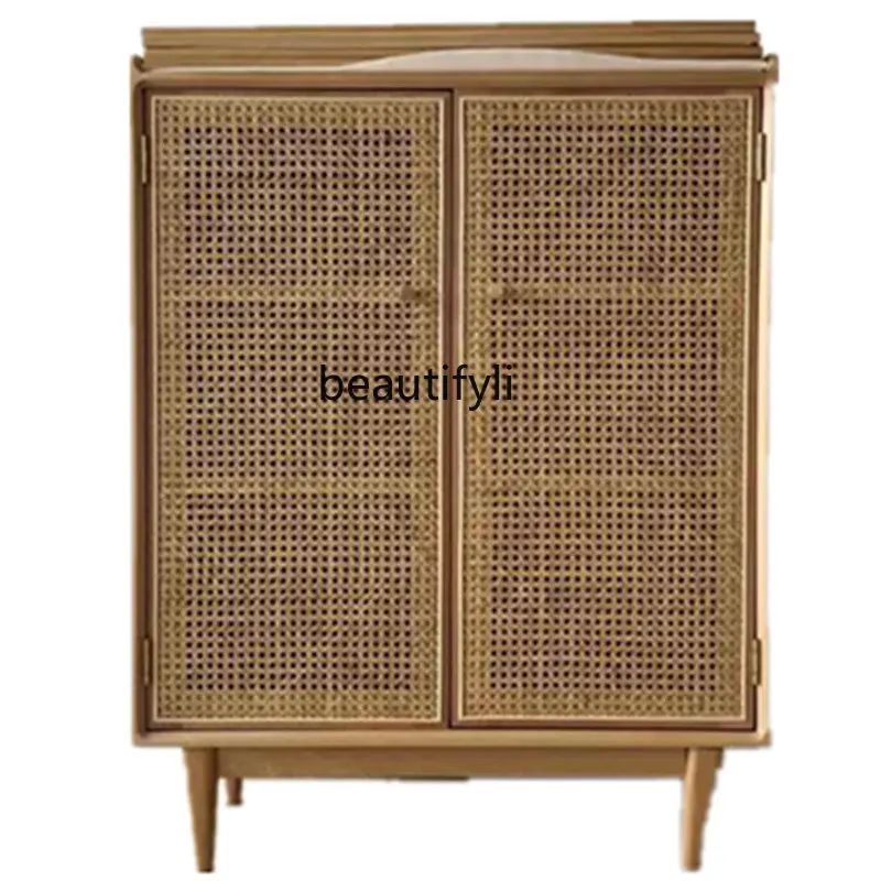 

Nordic Solid Wood Rattan Shoe Cabinet Simple Modern Locker Hallway Living Room Entrance Storage Sideboard Cabinet furniture