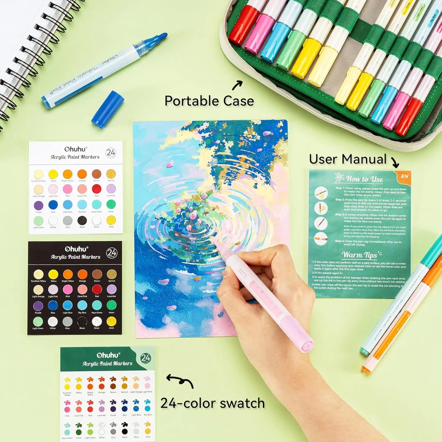Ohuhu Acrylic Paint Markers 48 Paint Pens Reversible Tip Acrylic Markers Waterproof for Rock Painting Easter Egg Wood Plastic 5