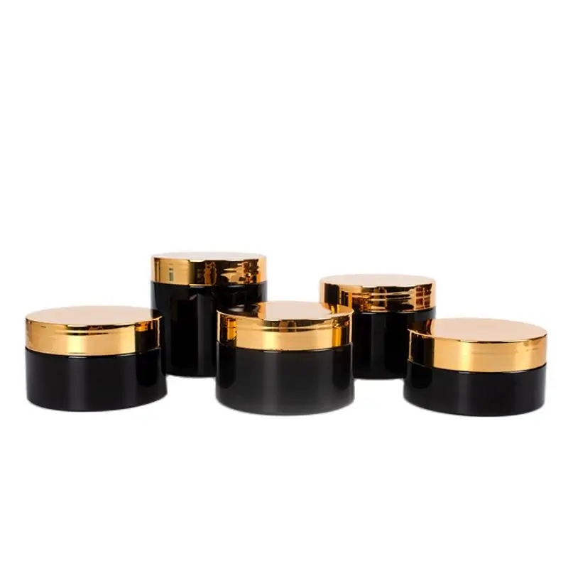 20pcs Cream Containter Empty PET Glossy Black Cosmetics Pots Gold Cap 30g50g80g100g150g200g250g Skincare Plastic Jars With Lid