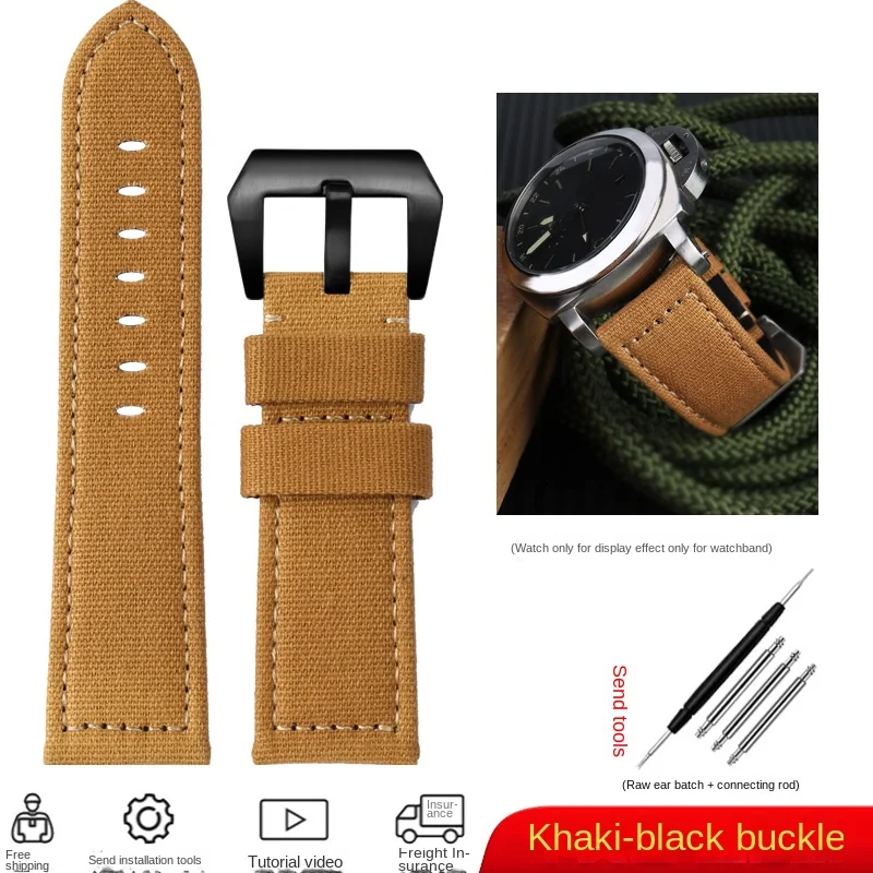 Bracelet Montre En Toile Double Face - Pour Panerai, Fossil, Breitling - 24 Mm, Rétro, Léger - Pour Homme