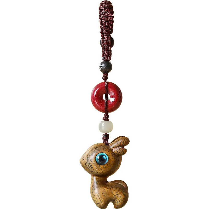 

All the way safe sandalwood car key chain deer pendant cute girl creative cinnabar pendant male key chain female