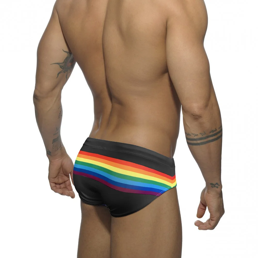 Sexy Rainbow Striped Swimwear Mens Swimming Briefs Push Up Swimsuit Men Swim Wear Summer Men's Bathing Suit Low Rise Beach Short