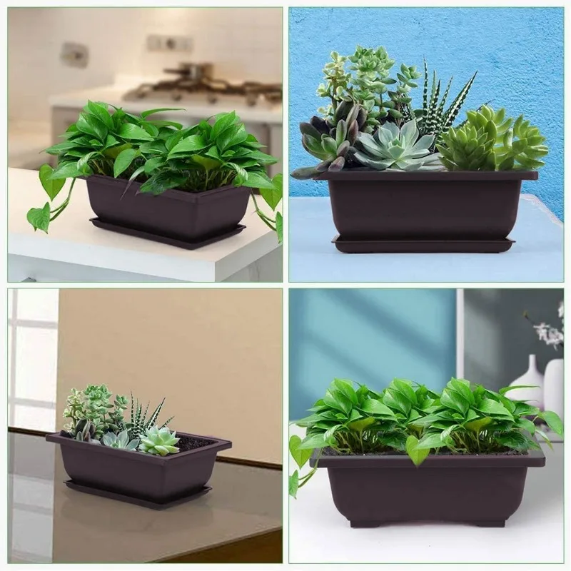 5Sets Plastic Plant Pots With Square Trays For Flower Succulent
