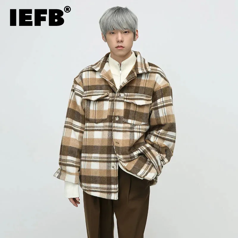 

IEFB Autumn Winter Men's Shirts Korean Style Plaid Long Sleeve Cardigan Coat Casual Fashion Versatile Male Thicked Tops 9C3463