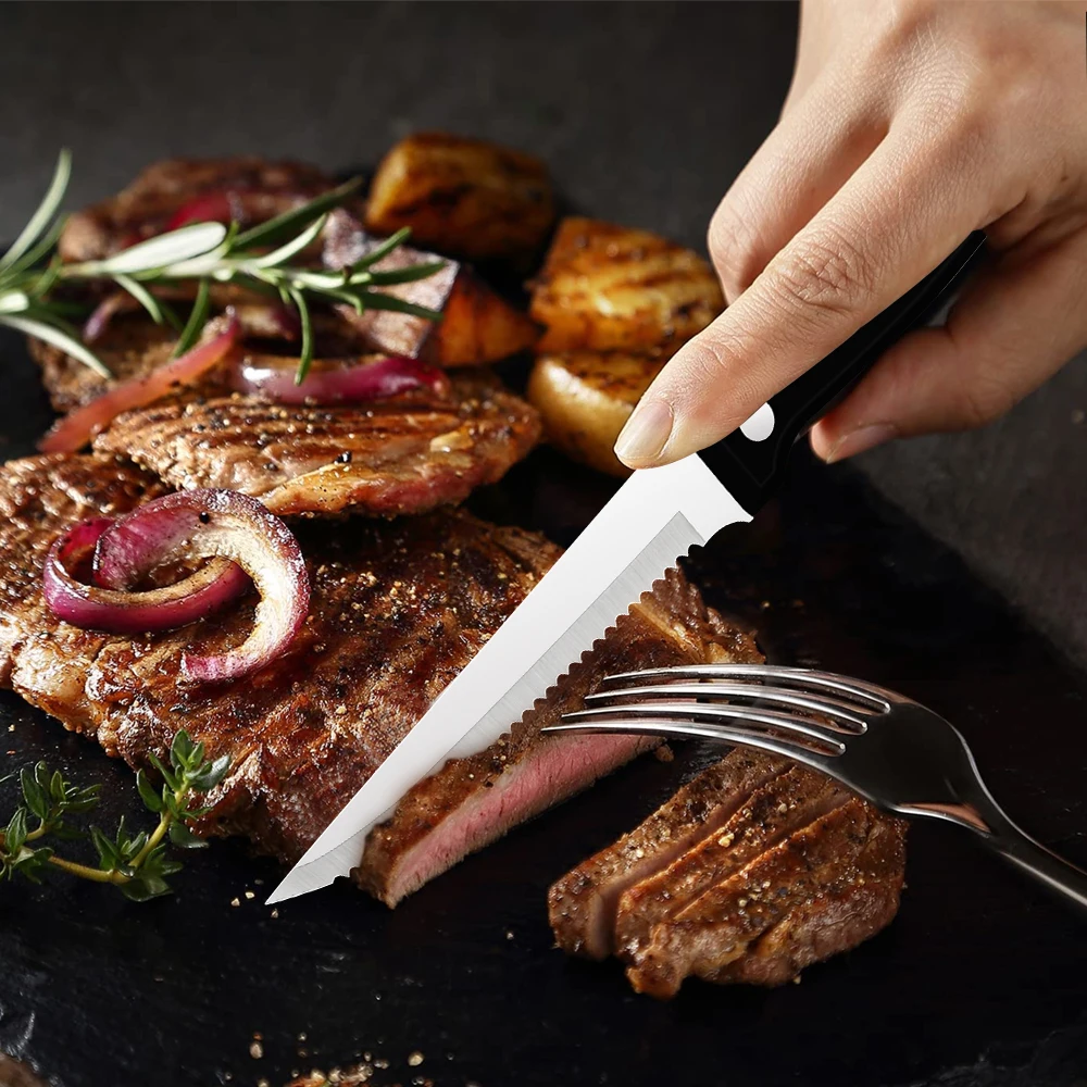6 PCS Steak Knives Set Cutlery Set Full Tang Stainless Steel Sharp Serrated  Dinner Knives Set Dishwasher Safe for Meat Bread 