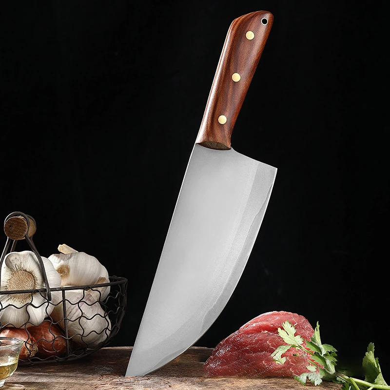 

8 Inch Cleaver Knife Wood Handle 3 Layer Clad Steel 9Cr18MoV Blade Sharp Chefs Slicing Handmade Kitchen Knives Cooking Tools