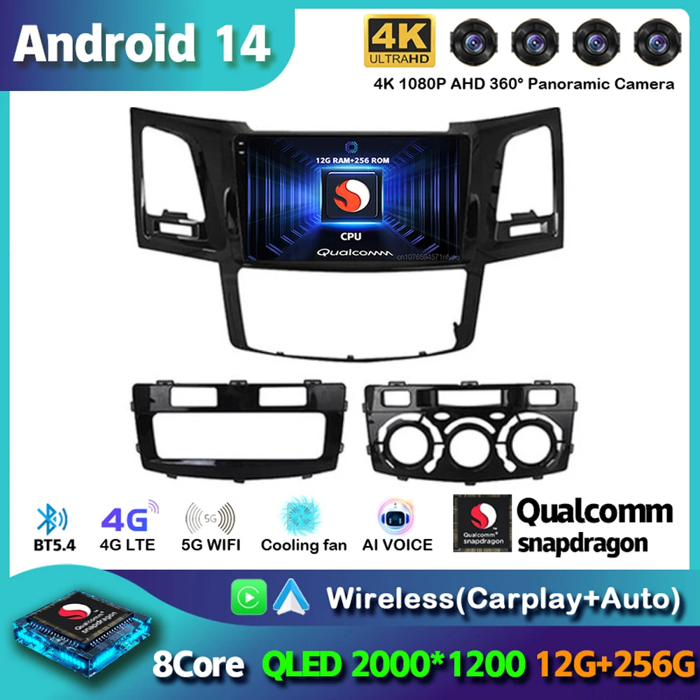 

Android 14 Carplay Auto for Toyota Fortuner HILUX Revo Vigo 2007-2015 Car Radio GPS Multimedia Video Player Stereo 4G 2din 2 DIN