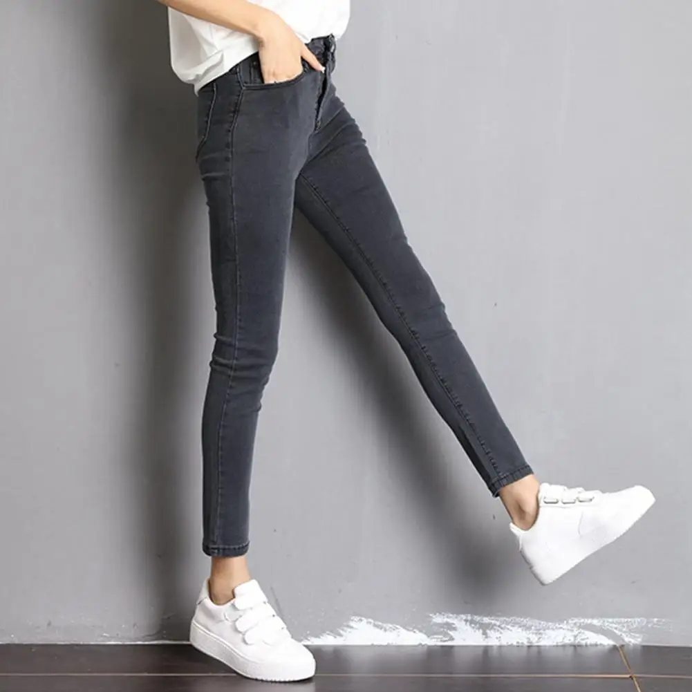 

Повседневные однотонные брюки с завышенной талией, облегающие Женские джинсы с контролем живота, длиной до щиколотки, с карманами, однотонные мягкие для A