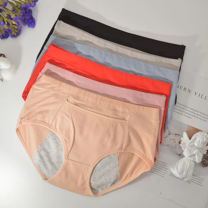 Women's Menstrual Panties  Cotton With Pocket Absorbent Panties Leakproof Midwaist Shorts Sexy Breathable Briefs L-4XL