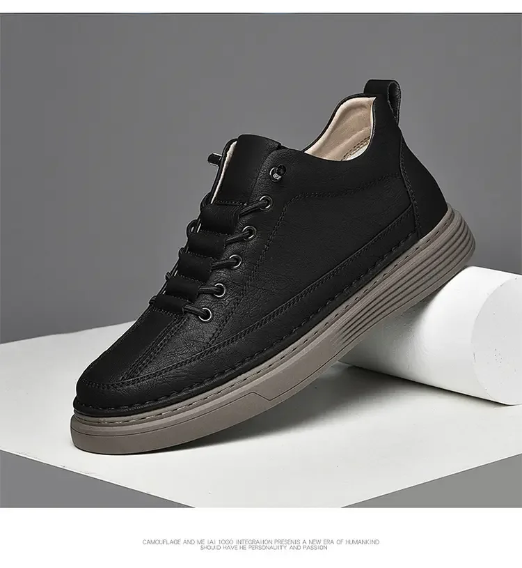 

Мужские кожаные туфли на шнуровке, повседневные Нескользящие туфли на шнуровке, с низким верхом, большие размеры, весна-осень