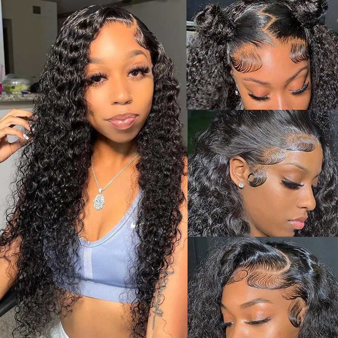 

Deep Wave 13x6 Lace Front Wigs Human Hair Wigs 180% Density Glueless Wig Pre Plucked with Baby Hair Deep Curly Wig for Women