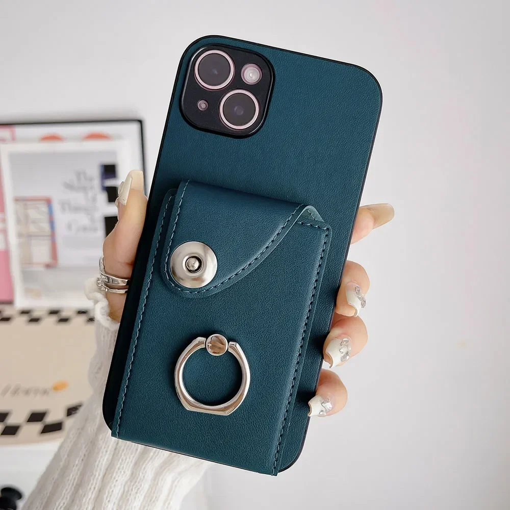 Leather Ring Vertical Card Holder Wallet Case