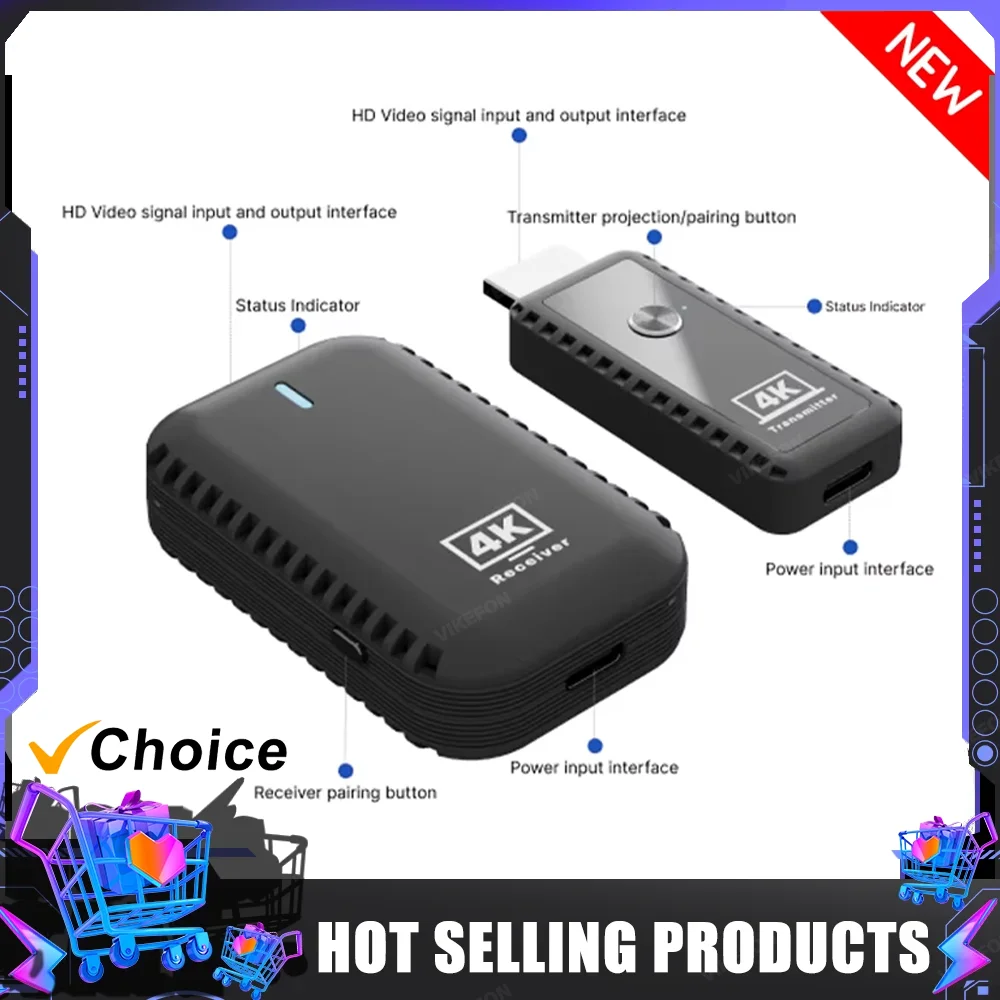 30M Wireless HDMI Video Transmitter and Receiver Extender Display Adapter Dongle 4K 5G for PS4 PC To TV Monitor Projector Stick