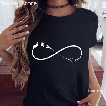 Bird Love Infinite Printed T Shirt Girls Artistic Aesthetic Abstract Summer Fashion Short Sleeve T-Shirt Women Casual Tshirt