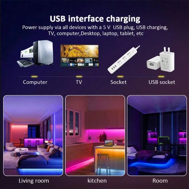 LED Lights Bluetooth 5050 SMD USB LED Strip Alexa APP Control WIFI RGB Adhesive Luces Led TV Backlight Lamps for Room Decoration 4