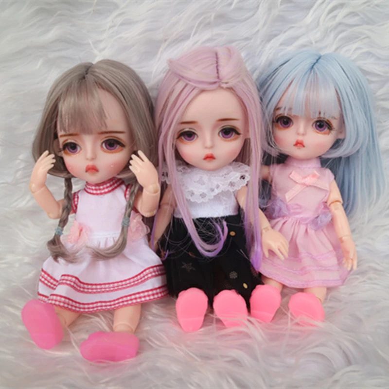 

16cm Wig BJD Doll Movable Joints Cute Face DIY Bjd Dolls with Big Eyes Bjd Toys Gifts for Girl Handmand Toy