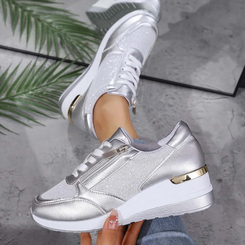 Fashion Wedge Sneakers for Women Gold Silver Platform - Uniqwear