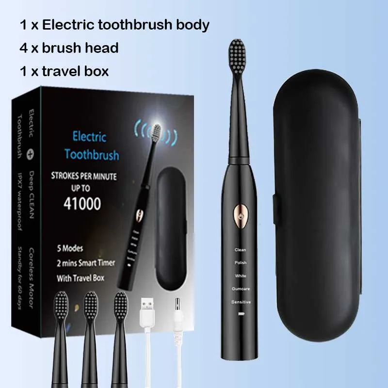 thumbnail image 1 of Cepillo de dientes eléctrico sónico para adultos, cepillo de limpieza automático, recargable, de pelo suave, resistente al agua, cepillo de dientes ultrasónico de 4 a 12 cabezales, 1 of 5