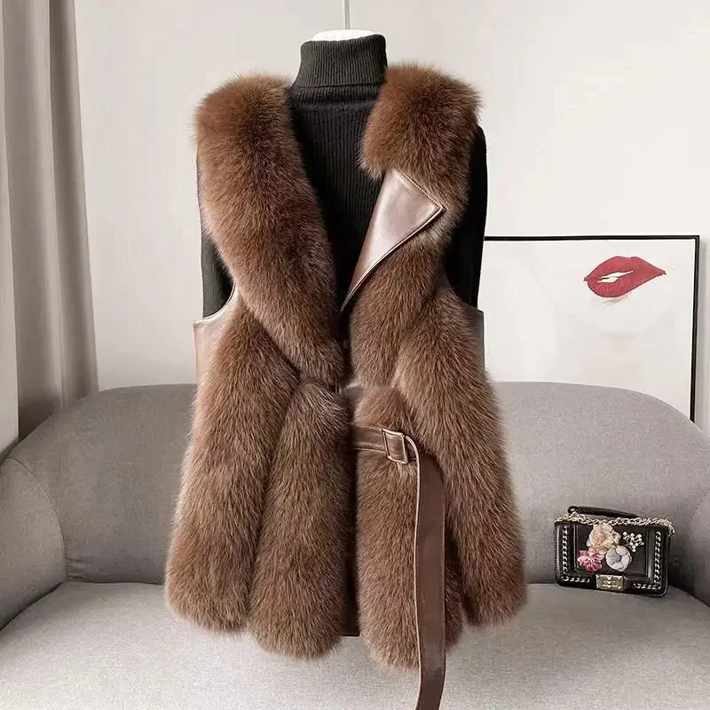 Manteau mi-long en fourrure de renard pour femme, veste en émail épais, veste femme, automne, hiver, nouveau, 2023
