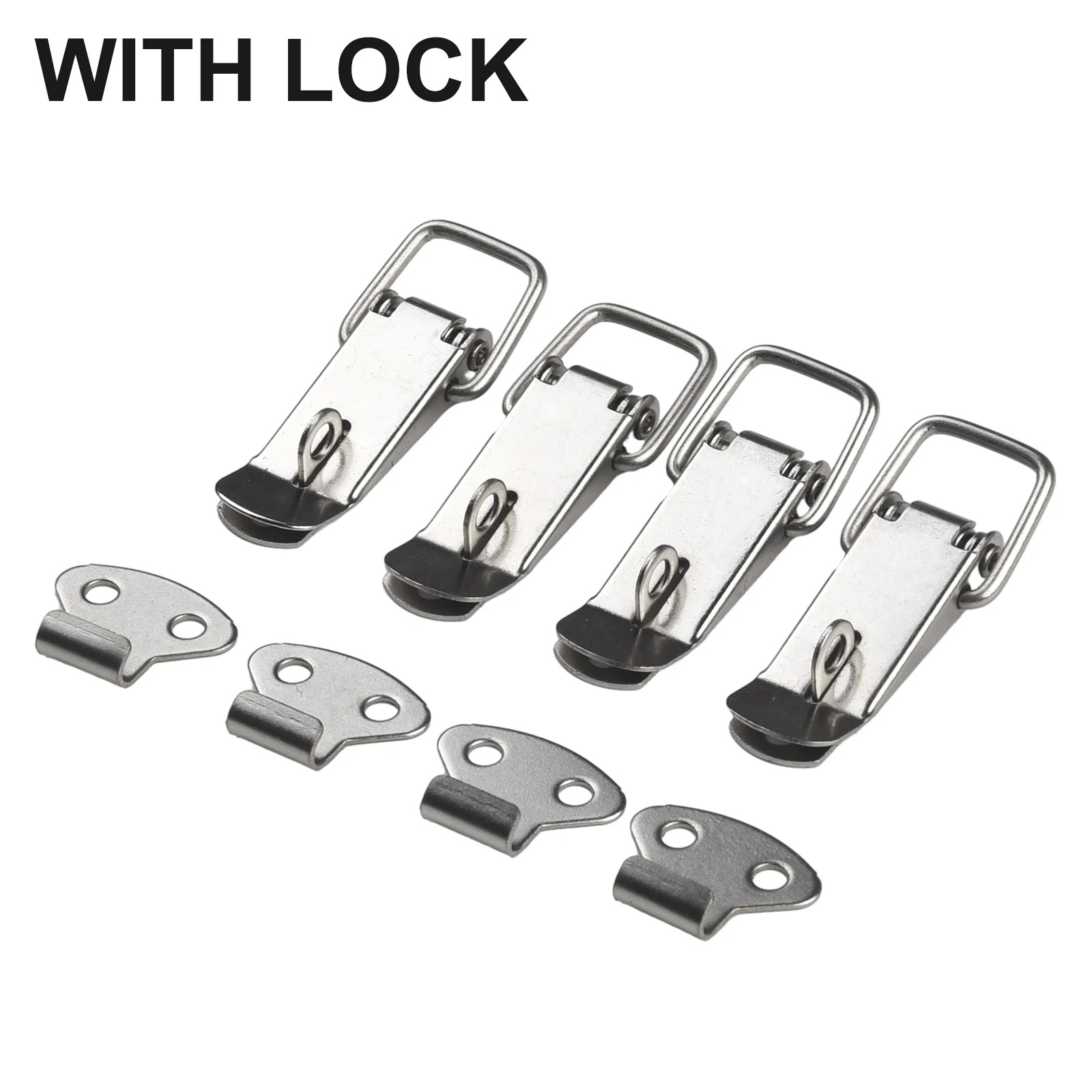 4PCS Latch Catch Stainless Steel Silver Cabinet Boxes Handle Toggle Lock Clamp Hasp Crafts DIY Accessories For Offices Stores