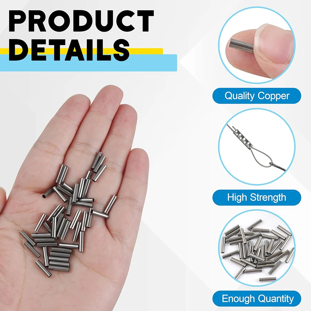Fishing Single Barrel Crimp Sleeves 100Pcs 1.0-3.2# Wire Rope Crimping Ring Kit Fishing Line Pipe Joint Gear Accessories