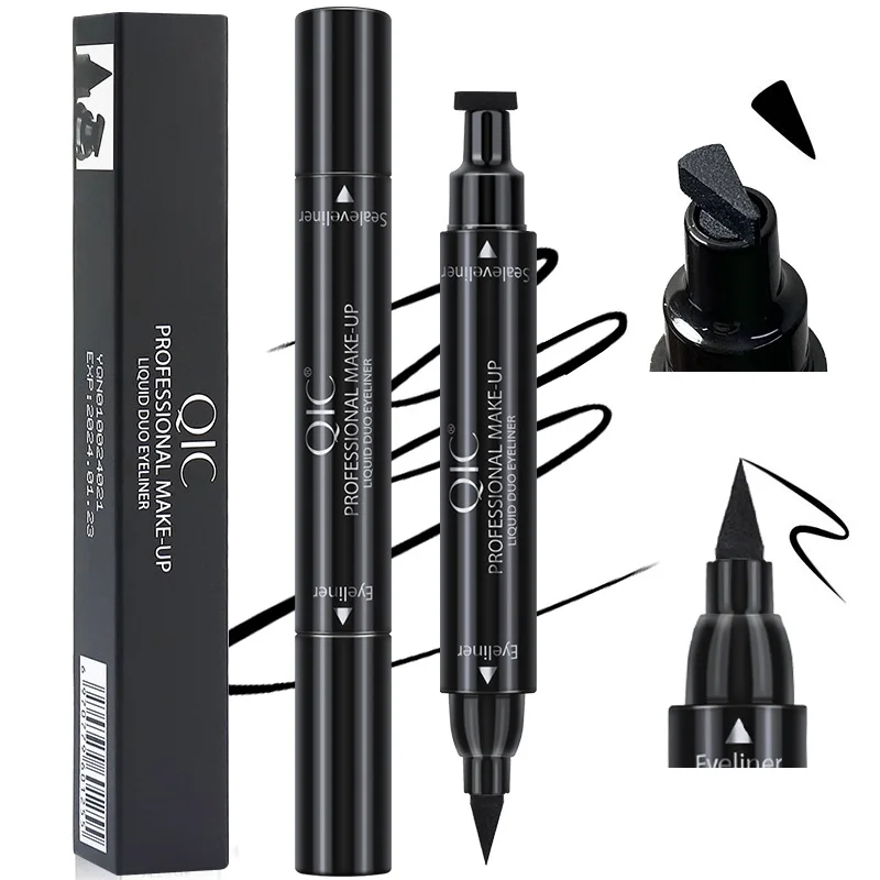 Quick Drying Matte Eyeliner Pen Waterproof Liquid Black Long Lasting 2 In1 Seal Stamp Black Eye Liner Pencil Cosmetics Makeup 4